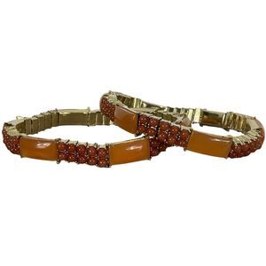 Pair of Monet Stretchy Bracelets Orange Acrylic Goldtone 7in